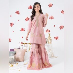 Teen Girl New gharara sharara peach Eid Shalwar Kameez Kurta Pakistani Indian